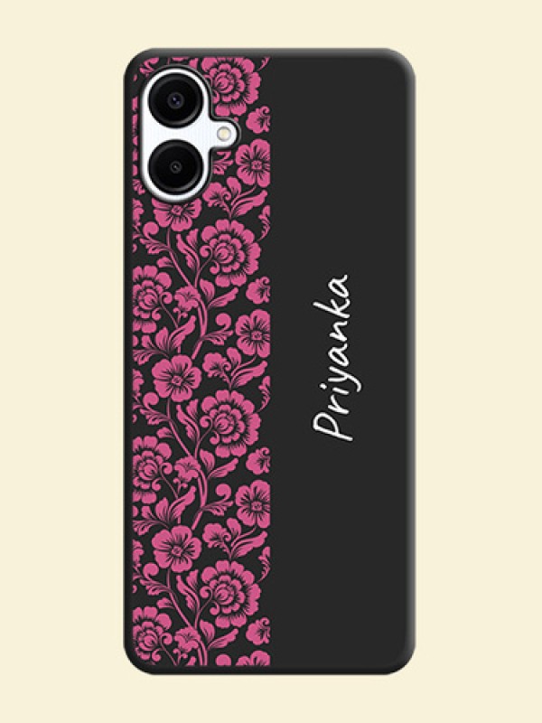 Pink Floral Pattern Design With Custom Text On Space Black Custom Soft Matte Mobile Back Cover - Galaxy A06