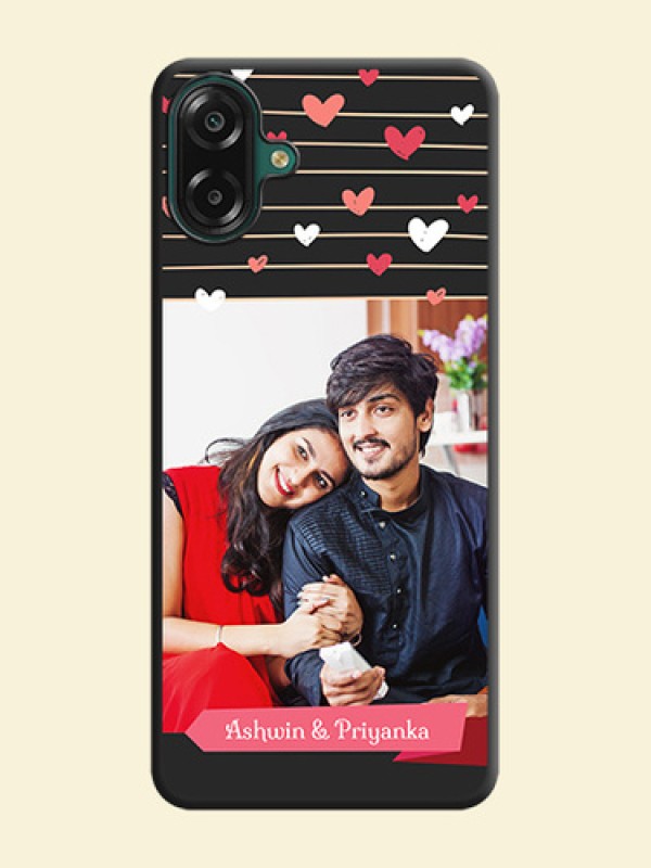 Love Pattern with Name on Pink Ribbon on Photo On Space Black Custom Soft Matte Mobile Back Cover - Samsung Galaxy A07