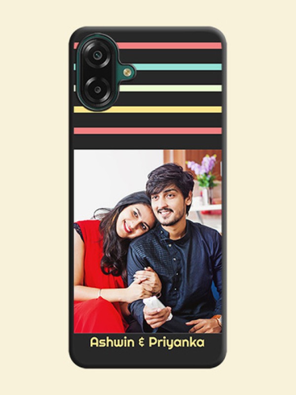 Color Stripes with Photo and Text on Photo On Space Black Custom Soft Matte Mobile Back Cover - Samsung Galaxy A07
