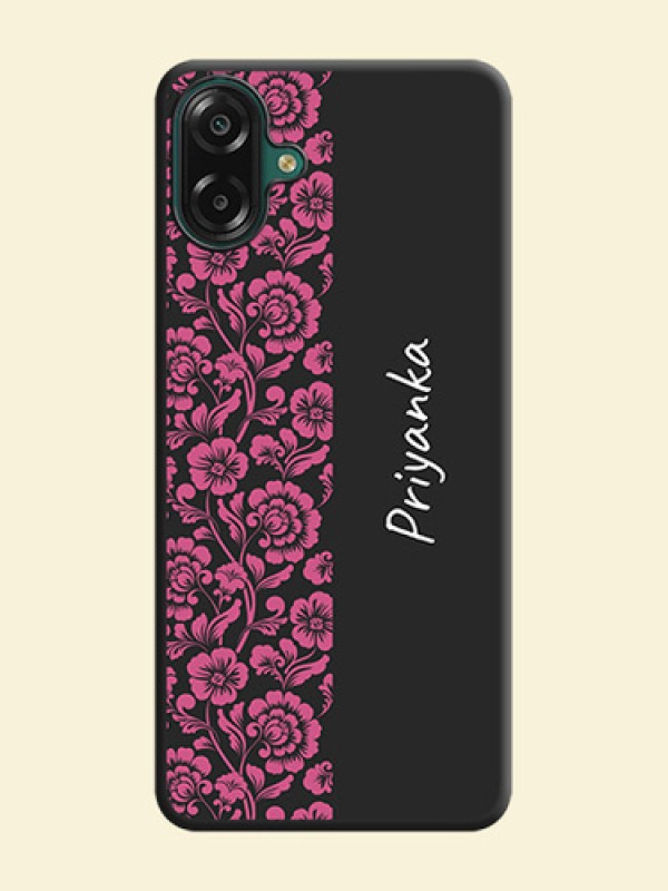 Pink Floral Pattern Design With Custom Text On Space Black Custom Soft Matte Mobile Back Cover - Samsung Galaxy A07