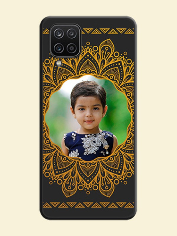 Round Image with Floral Design on Photo on Space Black Soft Matte Mobile Cover - Galaxy A12