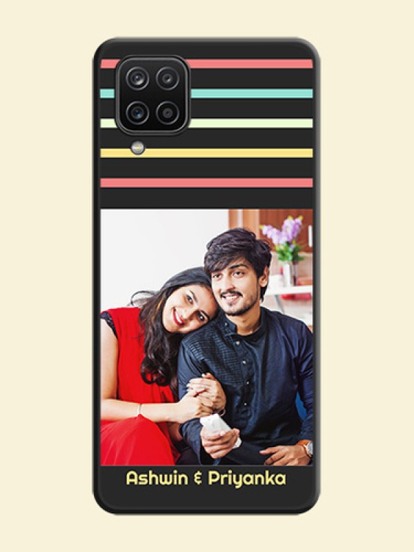 Color Stripes with Photo and Text on Photo on Space Black Soft Matte Mobile Case - Galaxy A12