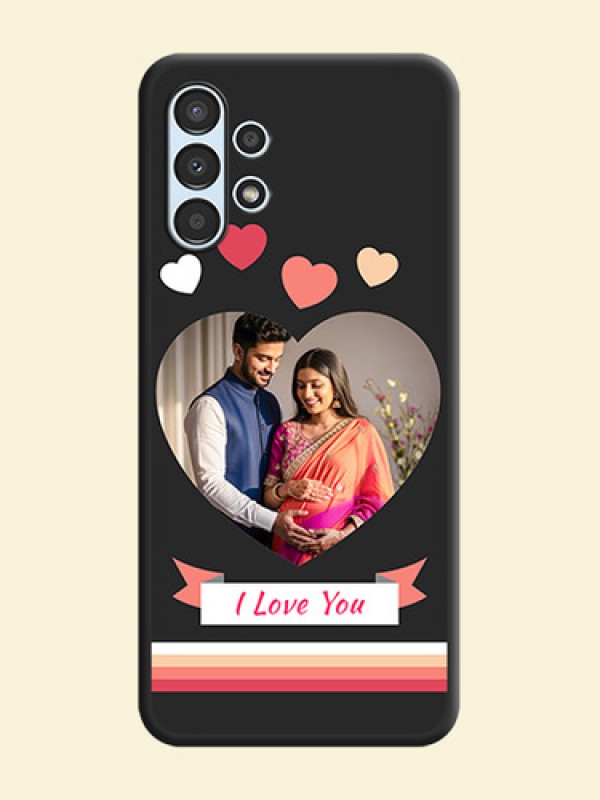 Love Shaped Photo with Colorful Stripes on Personalised Space Black Soft Matte Cases - Galaxy A13