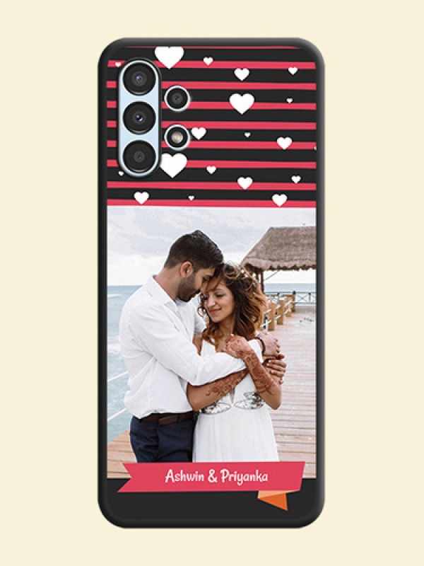 White Color Love Symbols with Pink Lines Pattern on Space Black Custom Soft Matte Phone Cases - Galaxy A13