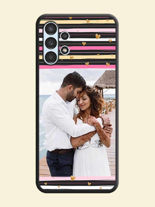 Multicolor Lines and Golden Love Symbols Design on Photo on Space Black Soft Matte Mobile Cover - Galaxy A13