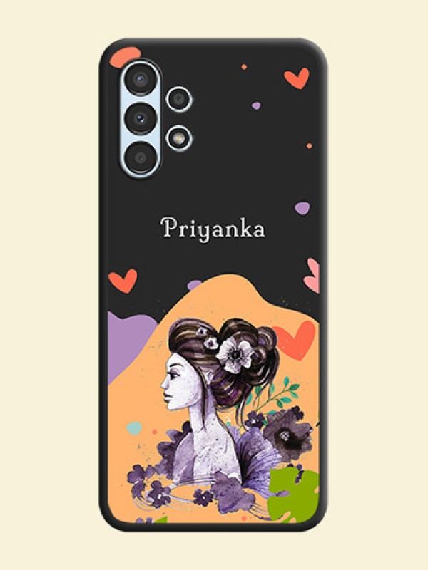 Namecase For Her With Fancy Lady Image On Space Black Personalized Soft Matte Phone Covers -Samsung Galaxy A13