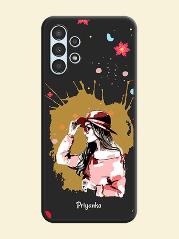 Mordern Lady With Color Splash Background With Custom Text On Space Black Personalized Soft Matte Phone Covers -Samsung Galaxy A13