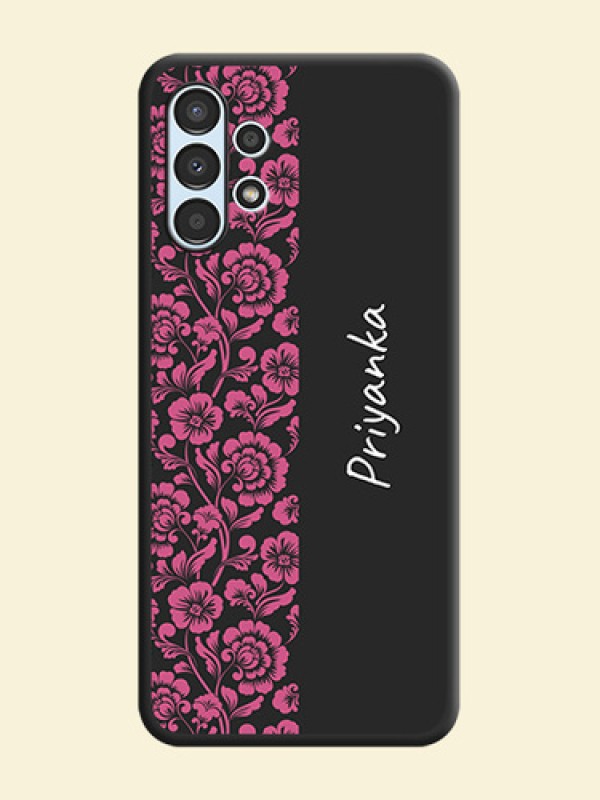 Pink Floral Pattern Design With Custom Text On Space Black Personalized Soft Matte Phone Covers -Samsung Galaxy A13