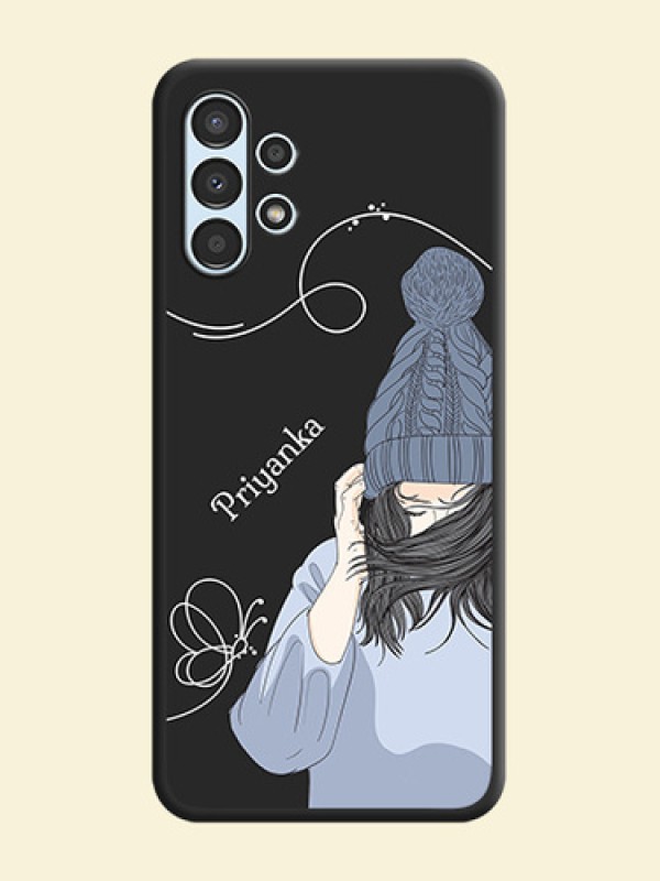 Girl With Blue Winter Outfiit Custom Text Design On Space Black Personalized Soft Matte Phone Covers -Samsung Galaxy A13