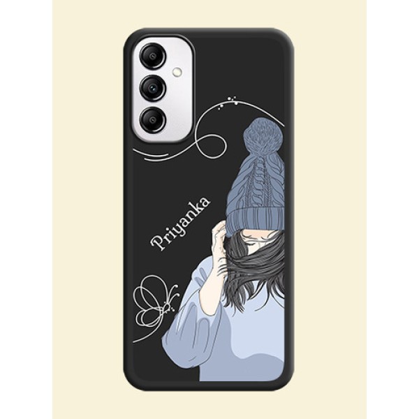 Girl With Blue Winter Outfiit Custom Text Design On Space Black Personalized Soft Matte Phone Covers -AppleGalaxy A14 4G Girl With Blue Winter Outfiit Custom Text Design On Space Black Personalized Soft Matte Phone Covers -AppleGalaxy A14 4G