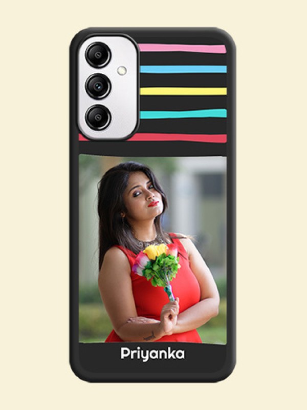Multicolor Lines with Image on Space Black Personalized Soft Matte Phone Covers - Samsung Galaxy A14