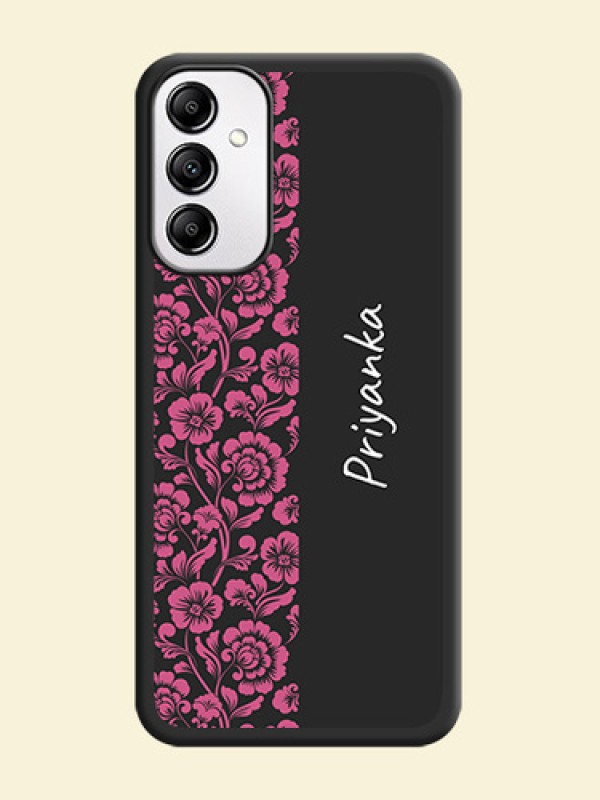 Pink Floral Pattern Design With Custom Text On Space Black Personalized Soft Matte Phone Covers -Samsung Galaxy A14