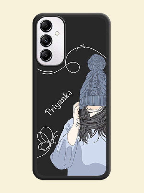 Girl With Blue Winter Outfiit Custom Text Design On Space Black Personalized Soft Matte Phone Covers -Samsung Galaxy A14