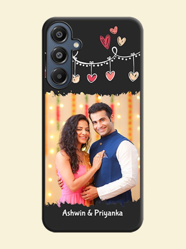 Pink Love Hangings with Name On Space Black Custom Soft Matte Mobile Back Cover - Galaxy A16 5G