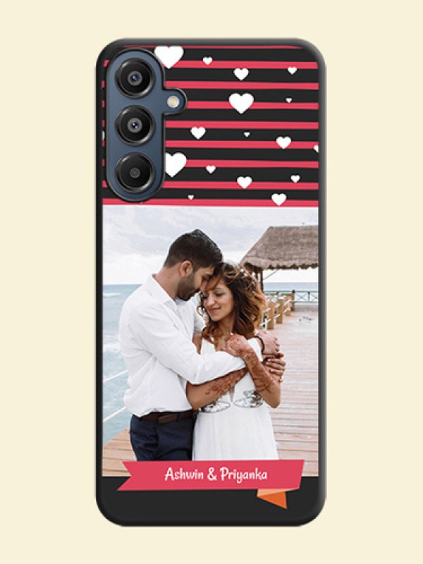 White Color Love Symbols with Pink Lines Pattern On Space Black Custom Soft Matte Mobile Back Cover - Galaxy A16 5G
