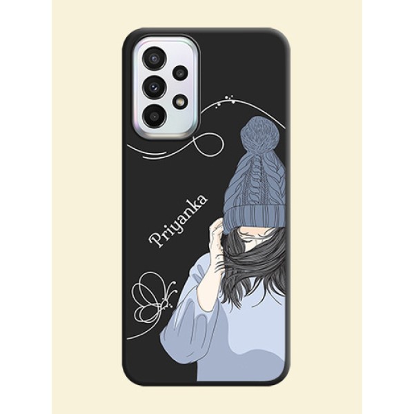 Girl With Blue Winter Outfiit Custom Text Design On Space Black Personalized Soft Matte Phone Covers -Samsung Galaxy A23 5G