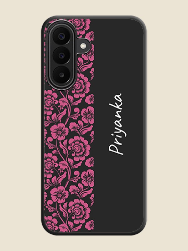 Pink Floral Pattern Design With Custom Text On Space Black Custom Soft Matte Mobile Back Cover - Samsung Galaxy A27 5G