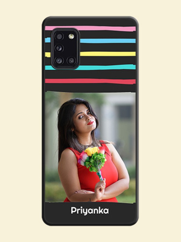 Multicolor Lines with Image on Space Black Personalized Soft Matte Phone Covers - Galaxy A31