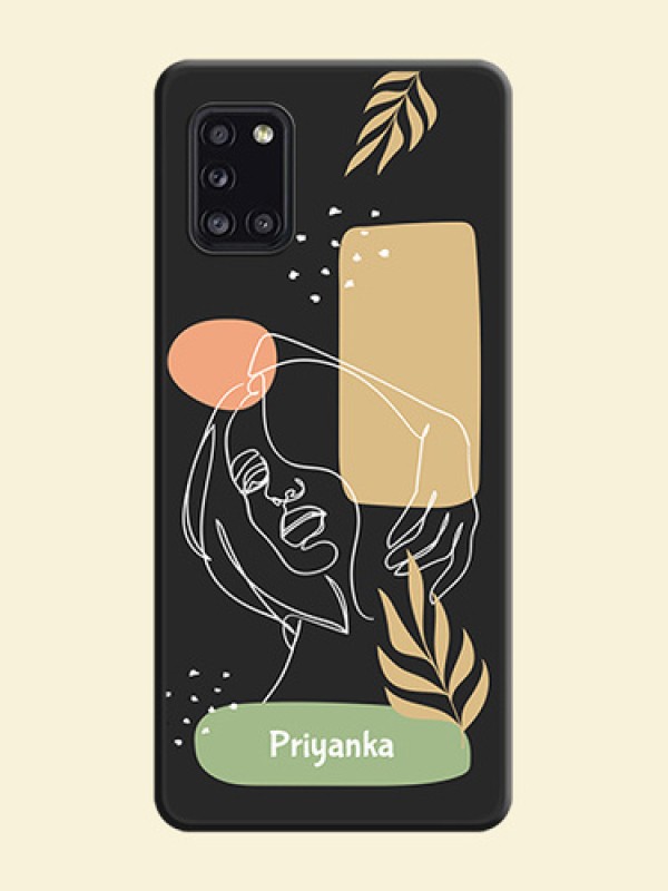 Custom Text With Line Art Of Women & Leaves Design On Space Black Personalized Soft Matte Phone Covers -Samsung Galaxy A31