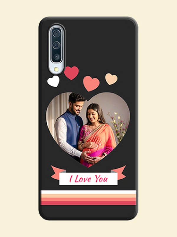 Love Shaped Photo with Colorful Stripes on Personalised Space Black Soft Matte Cases - Galaxy A50