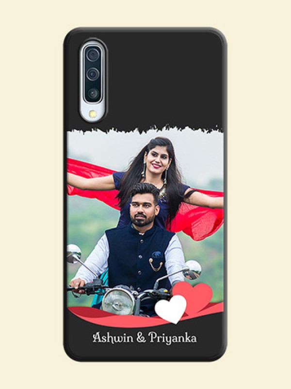 Pink Color Love Shaped Ribbon Design with Text on Space Black Custom Soft Matte Phone Back Cover - Galaxy A50
