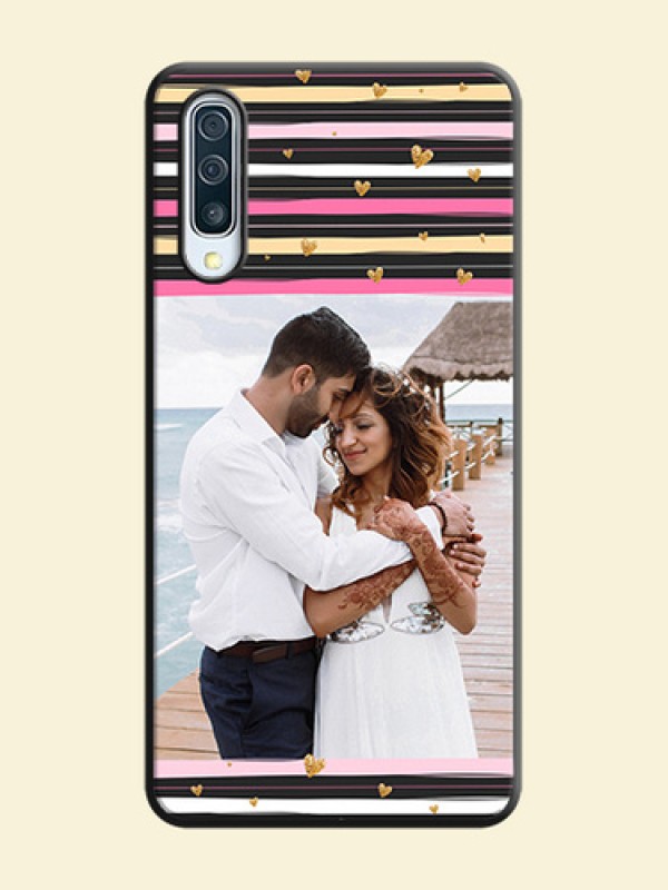 Multicolor Lines and Golden Love Symbols Design - Photo on Space Black Soft Matte Mobile Cover - Galaxy A50