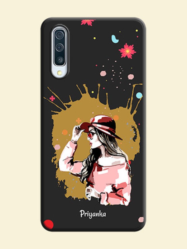 Mordern Lady With Color Splash Background With Custom Text On Space Black Personalized Soft Matte Phone Covers -Samsung Galaxy A50