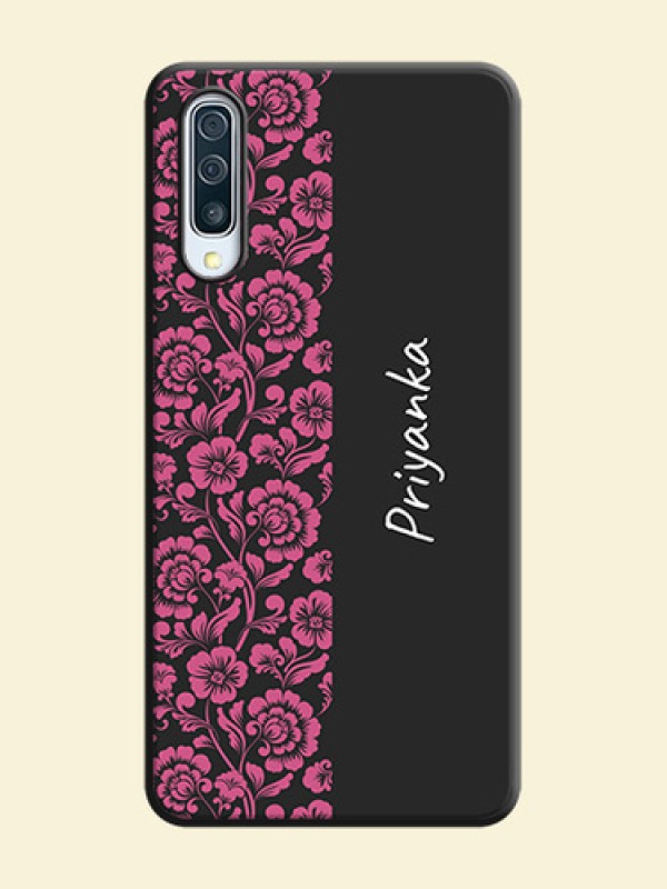 Pink Floral Pattern Design With Custom Text On Space Black Personalized Soft Matte Phone Covers -Samsung Galaxy A50