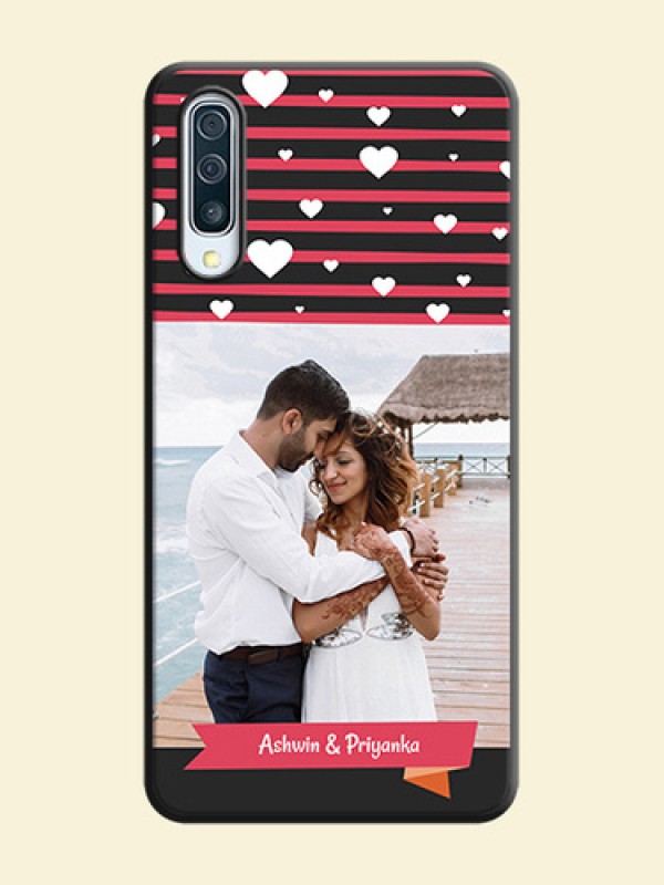 White Color Love Symbols with Pink Lines Pattern on Space Black Custom Soft Matte Phone Cases - Galaxy A50S