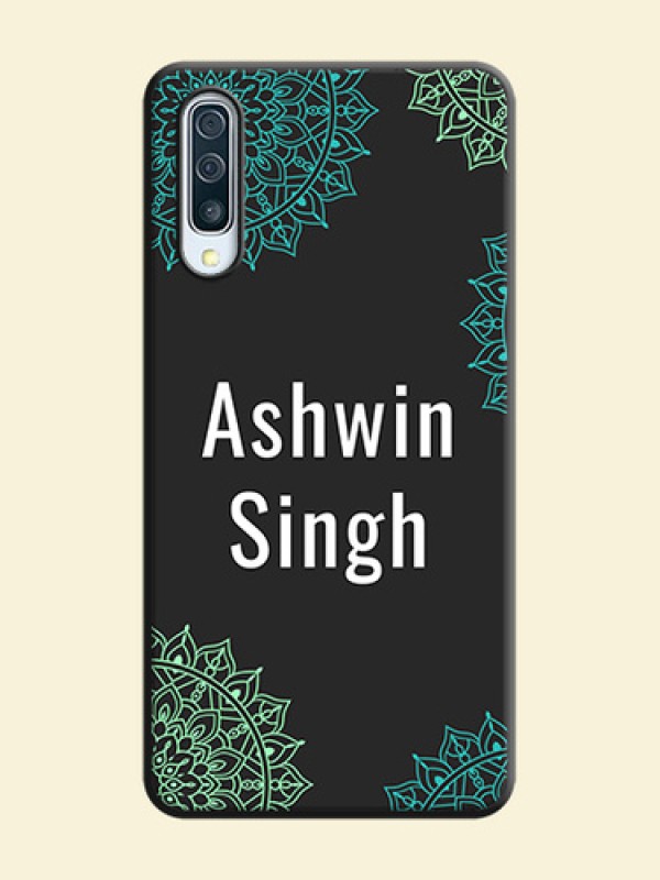 Your Name with Floral Design on Space Black Custom Soft Matte Back Cover - Galaxy A50S