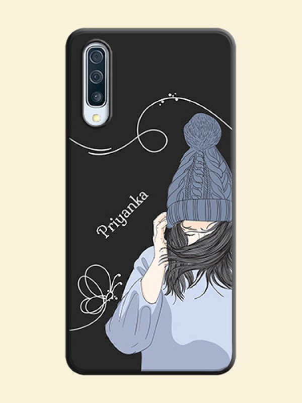 Girl With Blue Winter Outfiit Custom Text Design On Space Black Personalized Soft Matte Phone Covers -Samsung Galaxy A50S