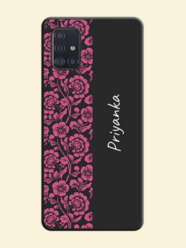 Pink Floral Pattern Design With Custom Text On Space Black Personalized Soft Matte Phone Covers -Samsung Galaxy A51