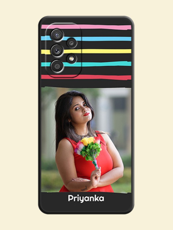 Multicolor Lines with Image on Space Black Personalized Soft Matte Phone Covers - Galaxy A52s 5G