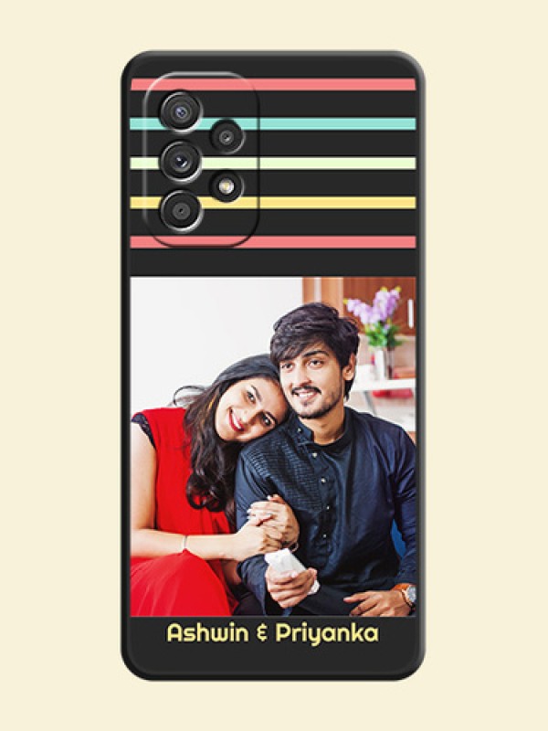 Color Stripes with Photo and Text on Photo on Space Black Soft Matte Mobile Case - Galaxy A52s 5G