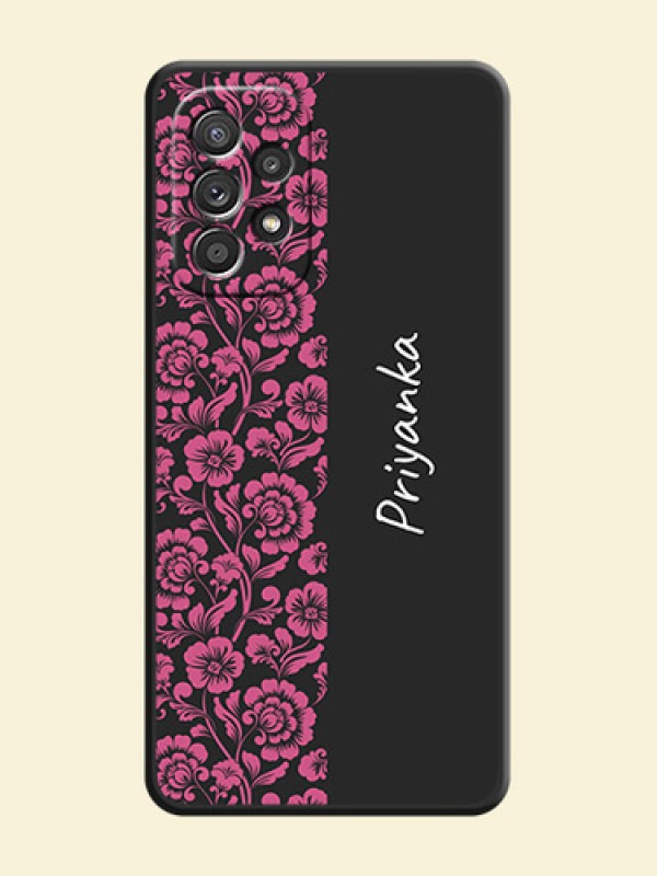 Pink Floral Pattern Design With Custom Text On Space Black Personalized Soft Matte Phone Covers -Samsung Galaxy A52S 5G