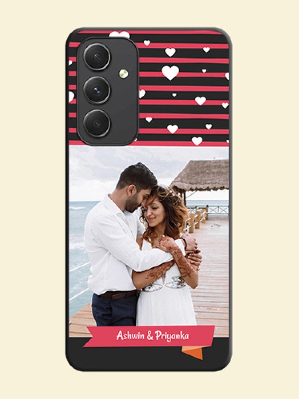White Color Love Symbols with Pink Lines Pattern on Space Black Custom Soft Matte Phone Cases - Galaxy A54 5G