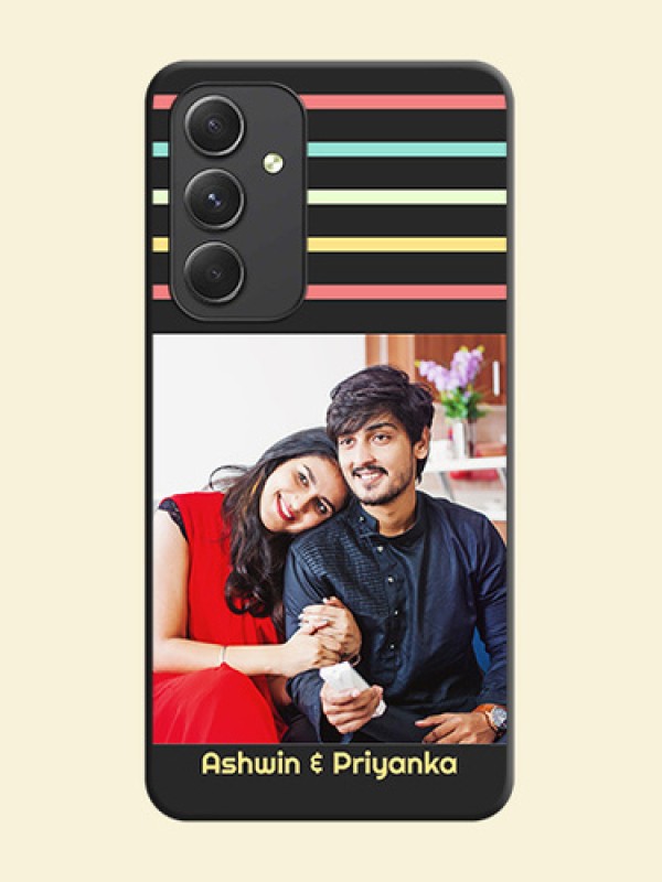 Color Stripes with Photo and Text on Photo on Space Black Soft Matte Mobile Case - Galaxy A54 5G