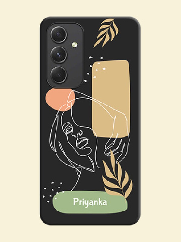 Custom Text With Line Art Of Women & Leaves Design On Space Black Personalized Soft Matte Phone Covers -Samsung Galaxy A54 5G