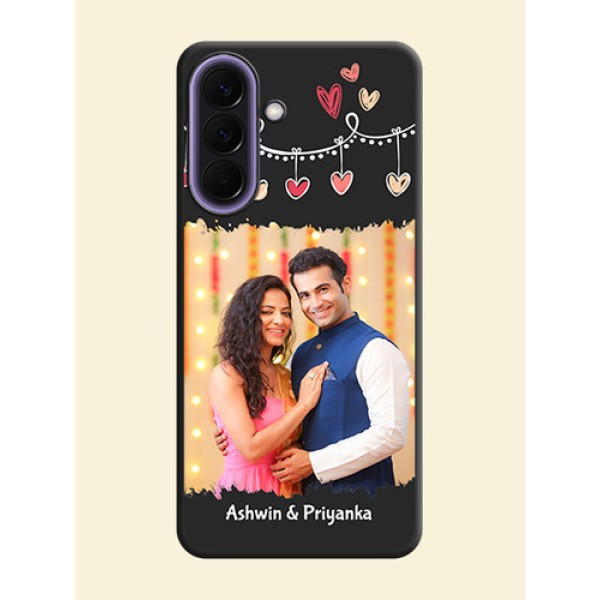 Pink Love Hangings with Name On Space Black Custom Soft Matte Mobile Back Cover - Samsung Galaxy A57 5G Pink Love Hangings with Name On Space Black Custom Soft Matte Mobile Back Cover - Samsung Galaxy A57 5G