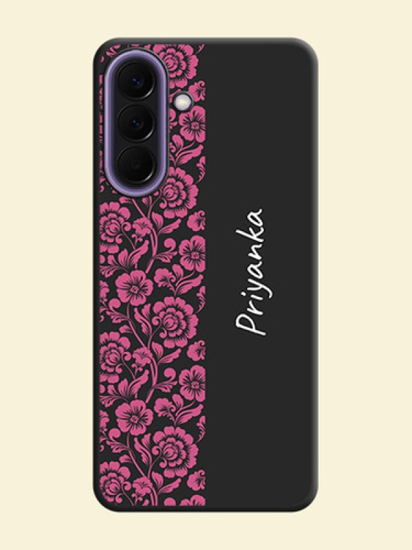 Pink Floral Pattern Design With Custom Text On Space Black Custom Soft Matte Mobile Back Cover - Samsung Galaxy A57 5G