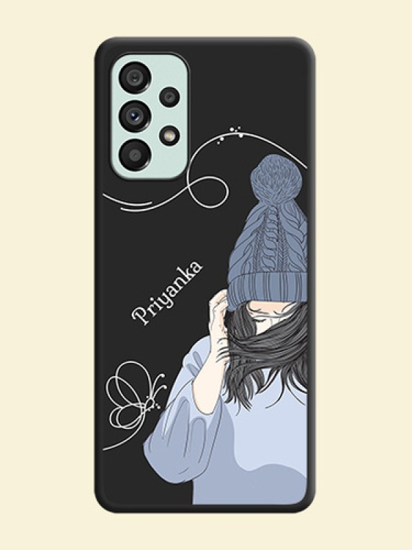 Girl With Blue Winter Outfiit Custom Text Design On Space Black Personalized Soft Matte Phone Covers -Samsung Galaxy A73 5G