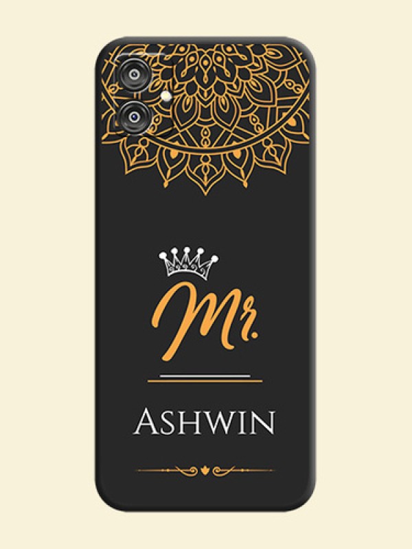 Mr Name with Floral Design on Personalised Space Black Soft Matte Cases - Galaxy F04