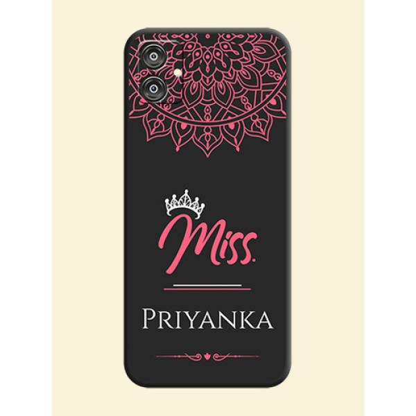 Mrs Name with Floral Design on Space Black Personalized Soft Matte Phone Covers - Galaxy F04 Mrs Name with Floral Design on Space Black Personalized Soft Matte Phone Covers - Galaxy F04