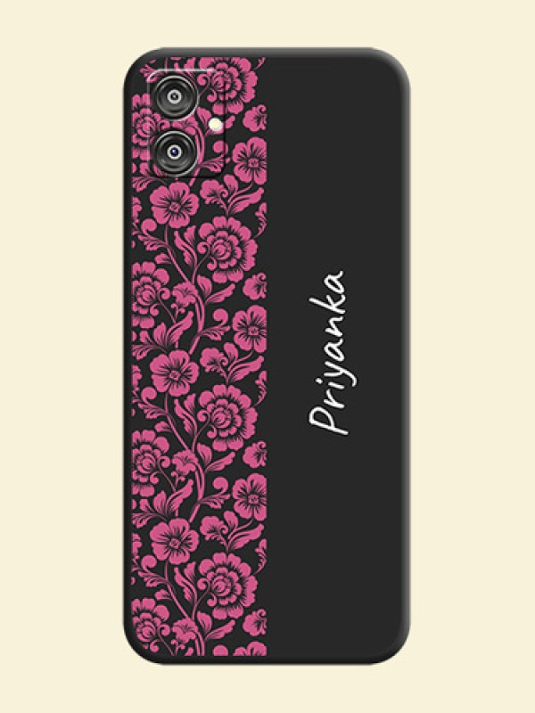 Pink Floral Pattern Design With Custom Text On Space Black Personalized Soft Matte Phone Covers - Galaxy F04