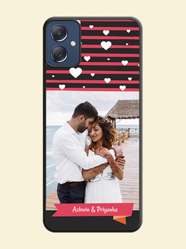 White Color Love Symbols with Pink Lines Pattern On Space Black Custom Soft Matte Mobile Back Cover - Galaxy F05