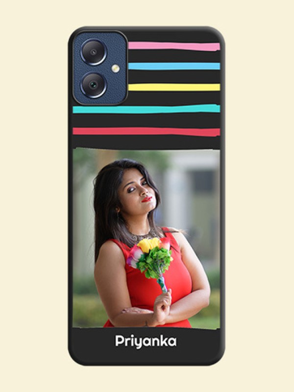 Multicolor Lines with Image On Space Black Custom Soft Matte Mobile Back Cover - Galaxy F05
