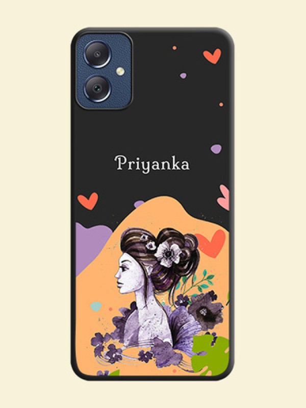 Namecase For Her With Fancy Lady Image On Space Black Custom Soft Matte Mobile Back Cover - Galaxy F05