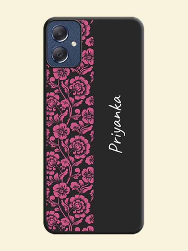 Pink Floral Pattern Design With Custom Text On Space Black Custom Soft Matte Mobile Back Cover - Galaxy F05