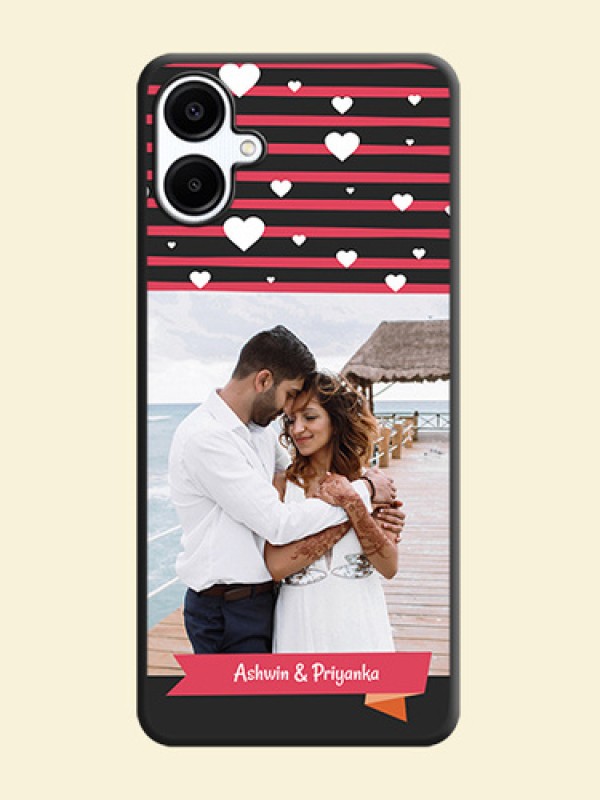 White Color Love Symbols with Pink Lines Pattern On Space Black Custom Soft Matte Mobile Back Cover - Galaxy F06