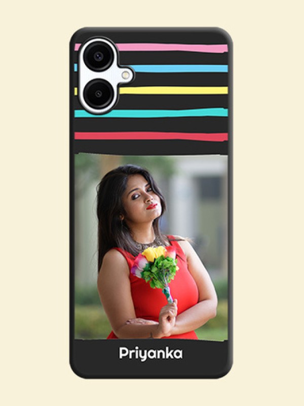 Multicolor Lines with Image On Space Black Custom Soft Matte Mobile Back Cover - Galaxy F06